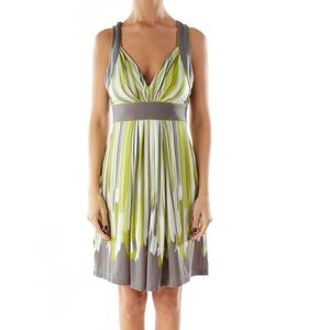 BCBGMaxAzria Womens Sleeveless Belted Dress Green Gray Striped size XS